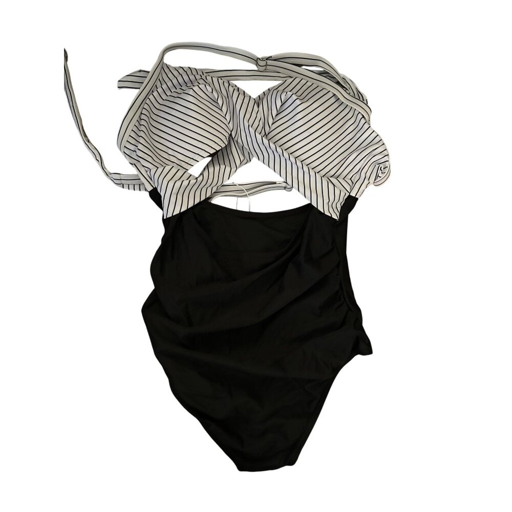 Striped Halter One-Piece Swimsuit By Eomenie With Padded Cups